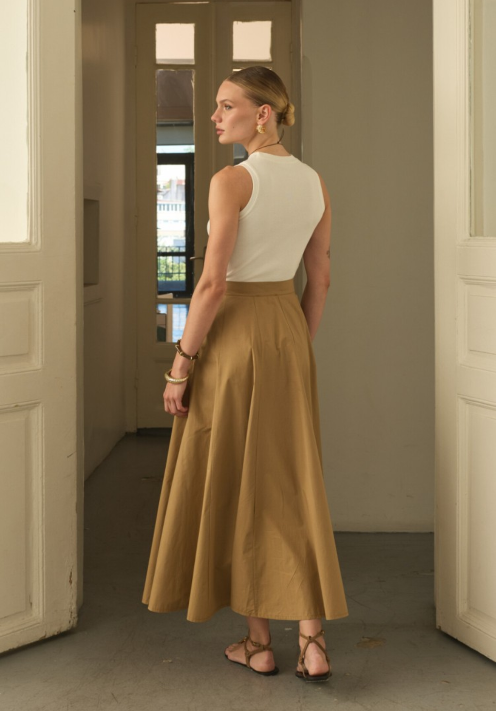 Camel Panelled Poplin Skirt
