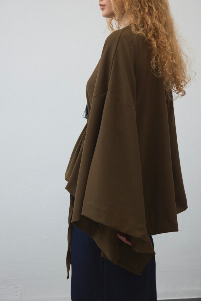 Khaki Belted Cape Blouse