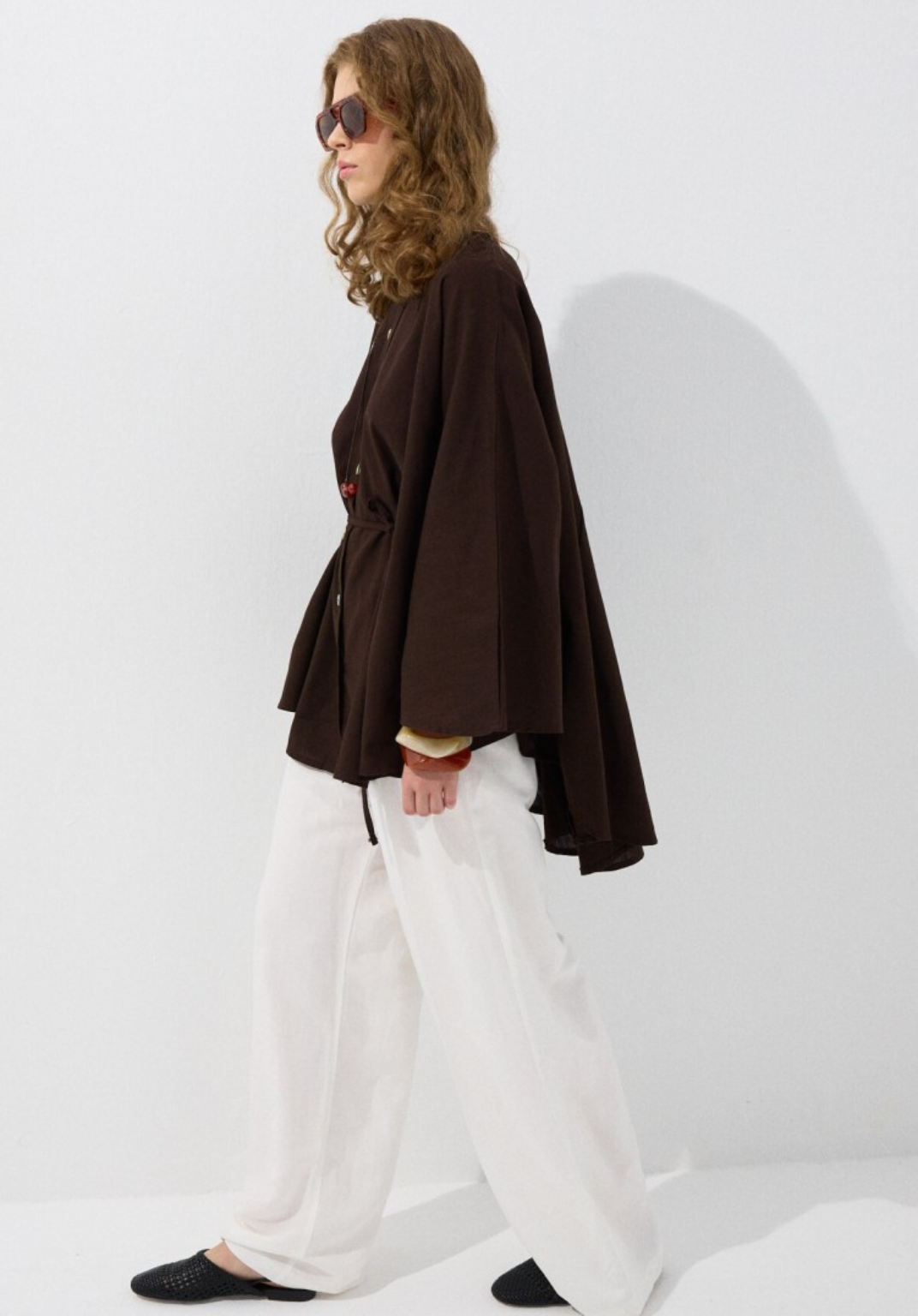 Brown Draped Cape-Style Oversized Shirt