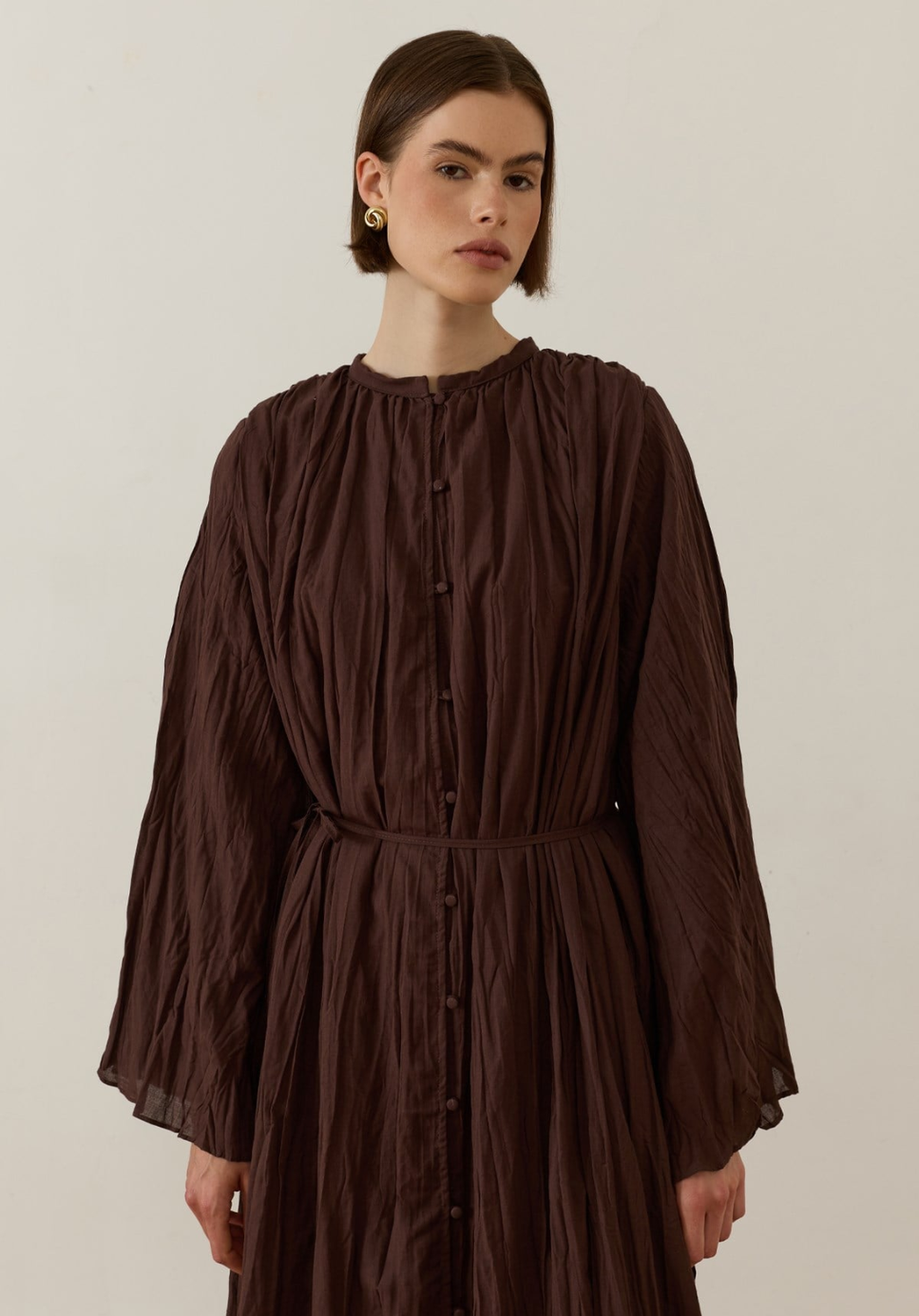 Nima Crush Voile Dress Brown