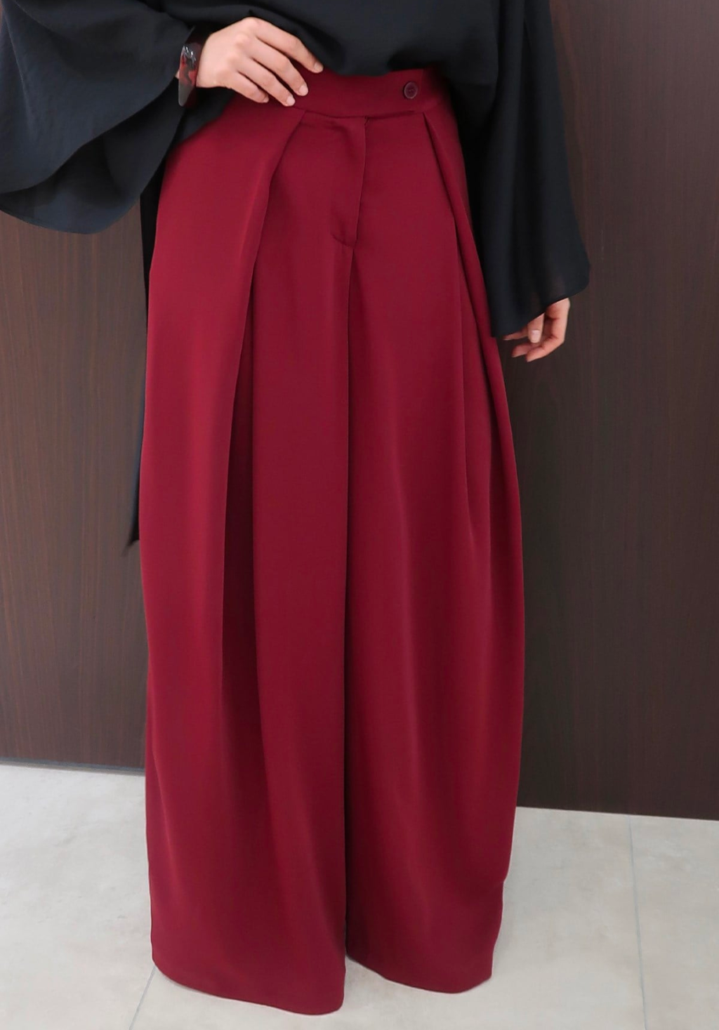 Lena Ruffled Wide Leg Trousers Burgundy