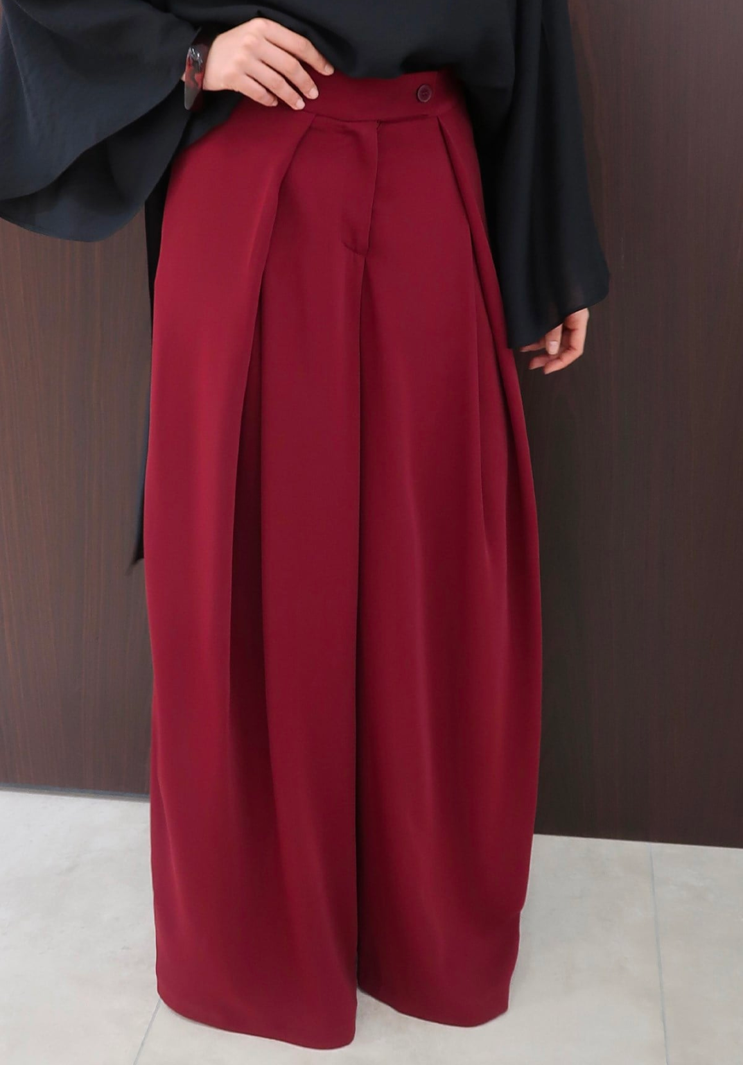 Lena Ruffled Wide Leg Trousers Burgundy