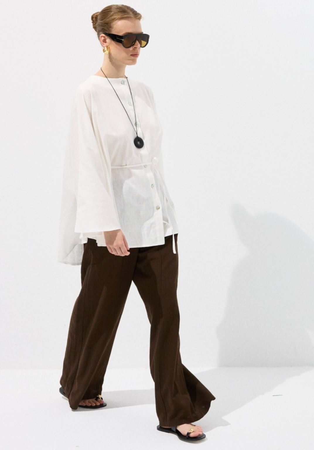 Ecru Draped Cape-Style Oversized Shirt