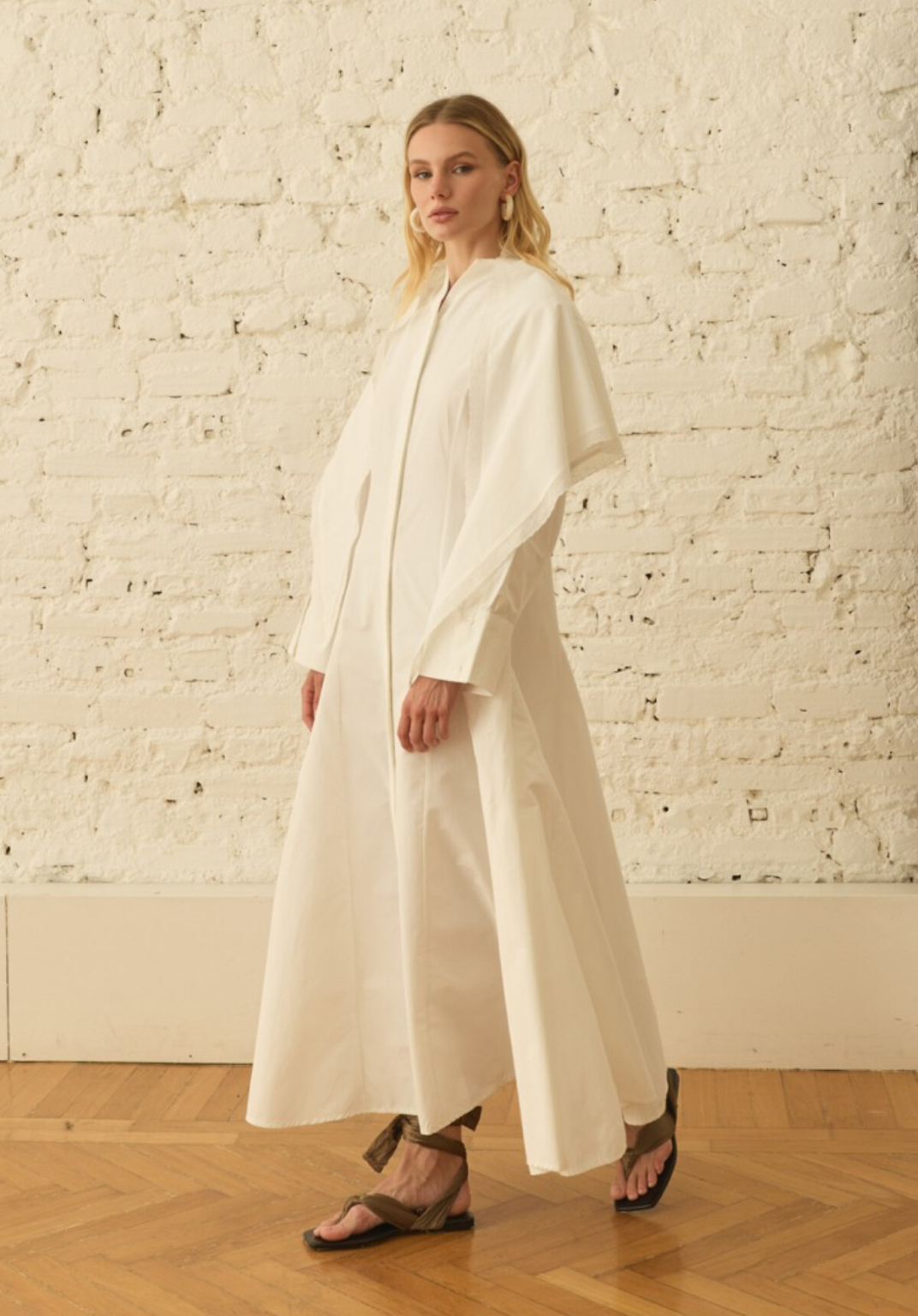 Ecru Dress with Detachable Scarf Accessory