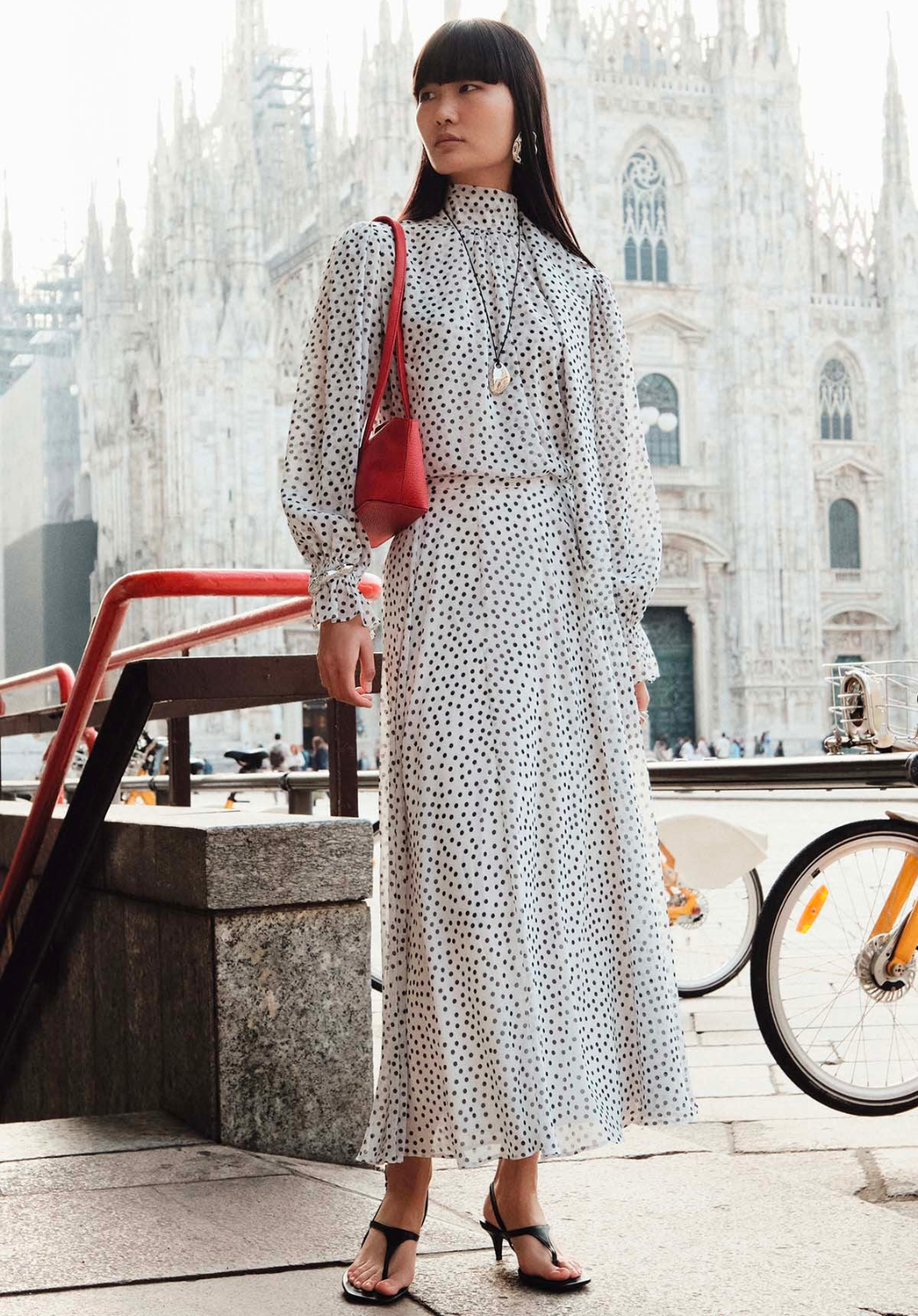 Polka Dot Chiffon Flared Skirt