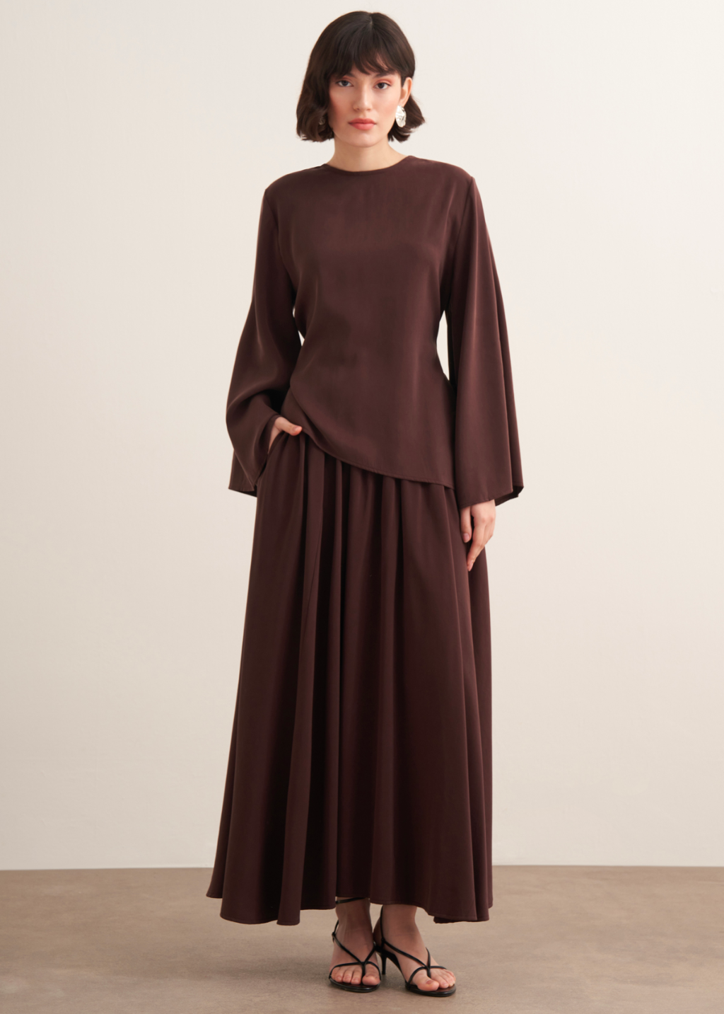 Dima Tie Detail Brown Skirt Co-Ord