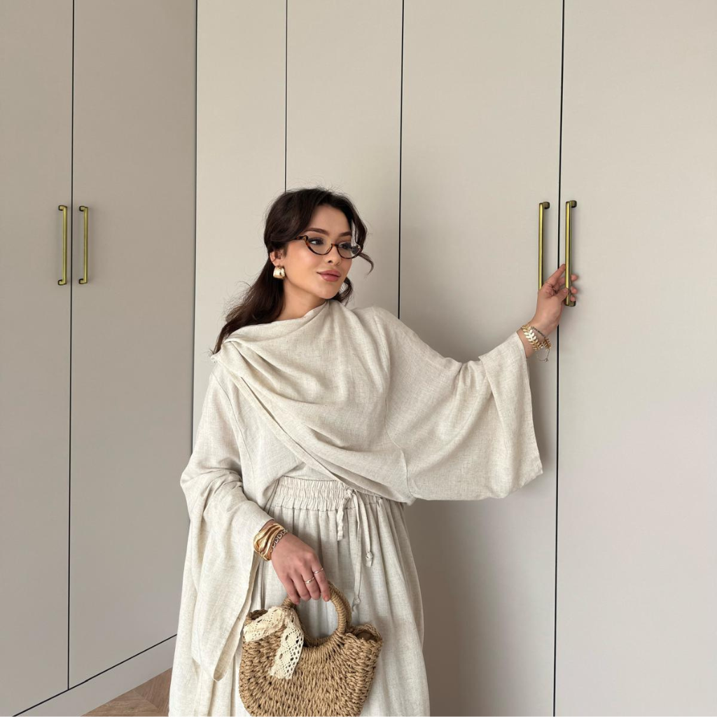 Draped Linen Scarf Detail Skirt Co-ord Off-White