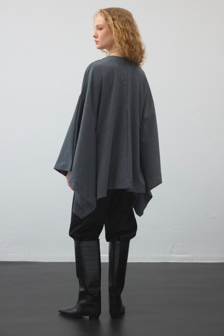 Grey Belted Cape Blouse