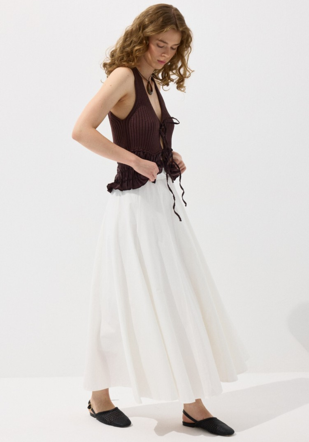 Ecru Panelled Poplin Skirt