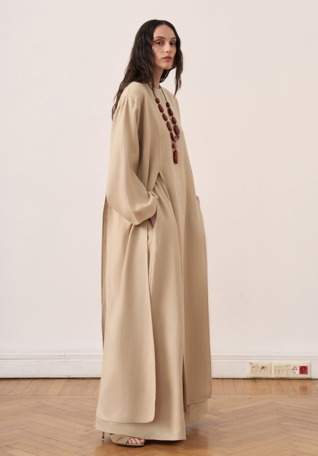 Sorayah Linen Blouse with Slit Detail - Beige