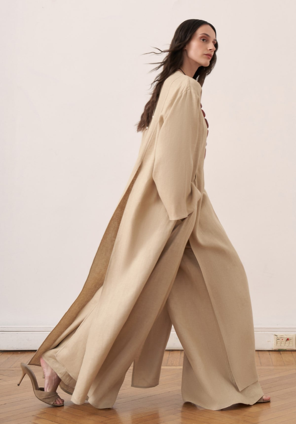 Sorayah Linen Blouse with Slit Detail - Beige