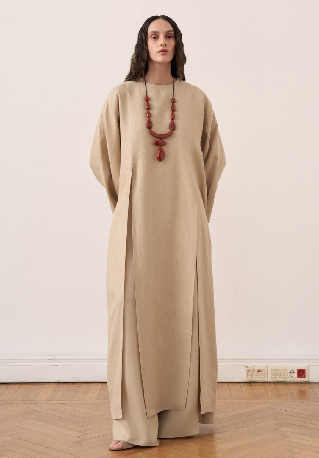 Sorayah Linen Blouse with Slit Detail - Beige
