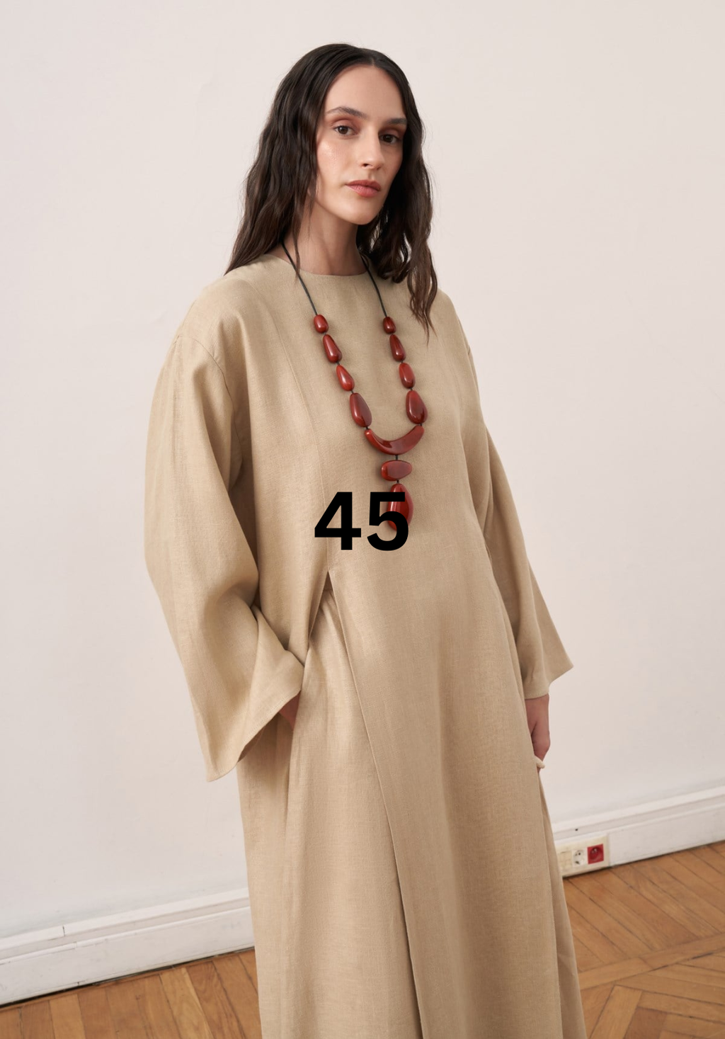 Sorayah Linen Blouse with Slit Detail - Beige