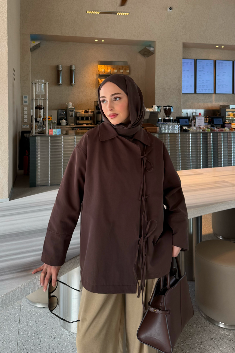Bow Tie Trench Coat – Brown