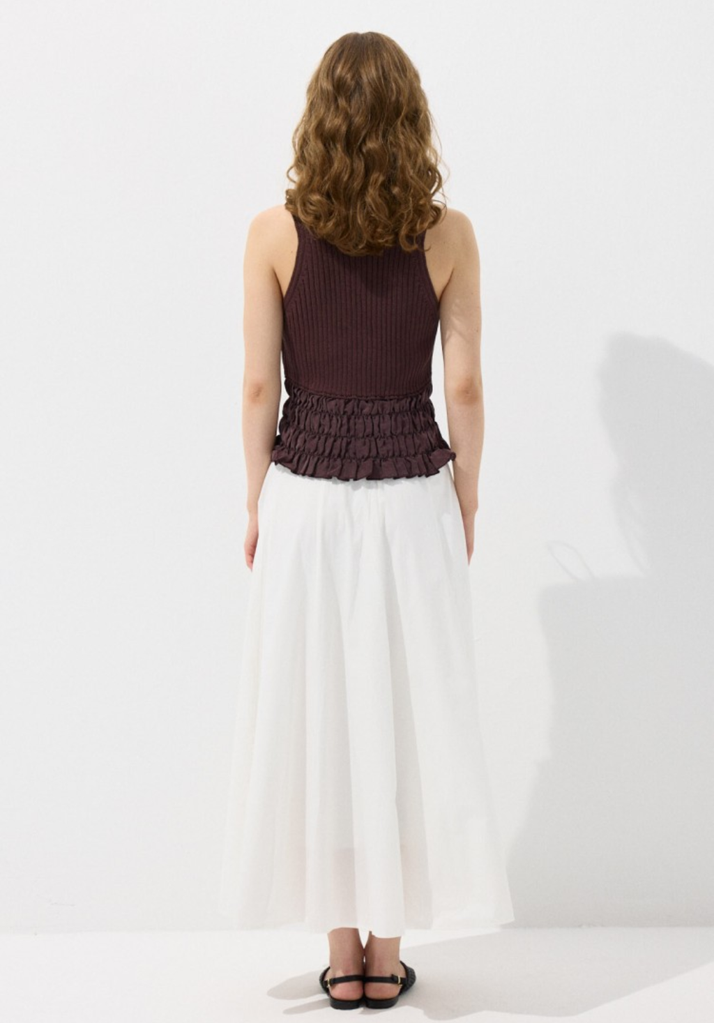 Ecru Panelled Poplin Skirt