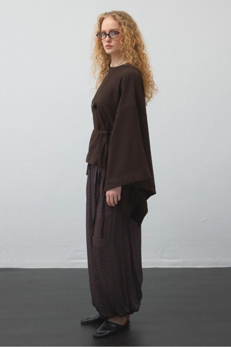 Brown Belted Cape Blouse