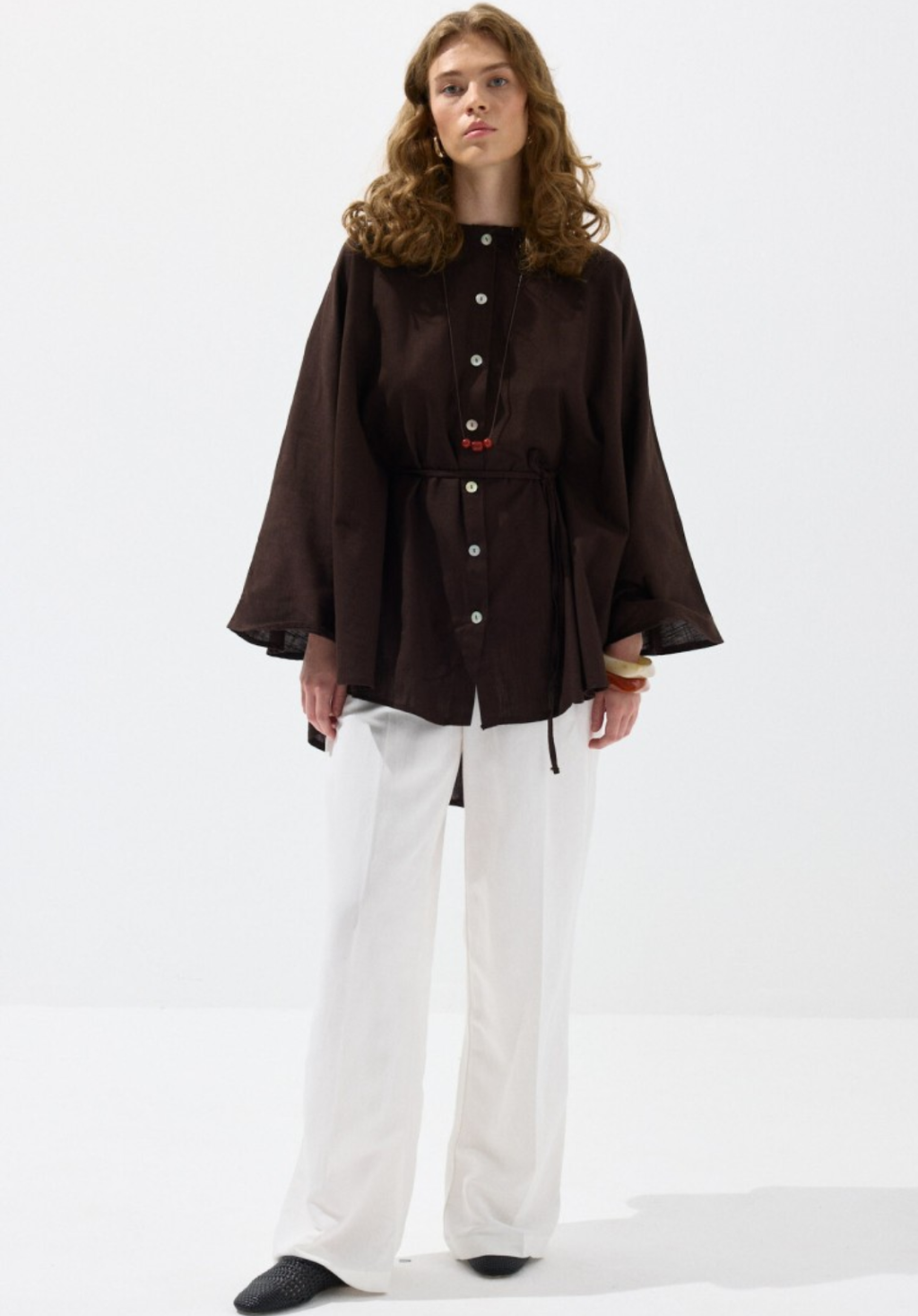 Brown Draped Cape-Style Oversized Shirt