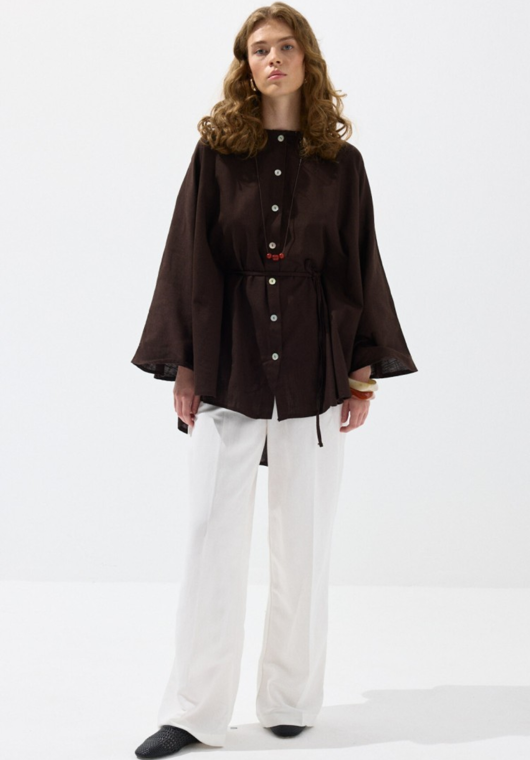 Brown Draped Cape-Style Oversized Shirt
