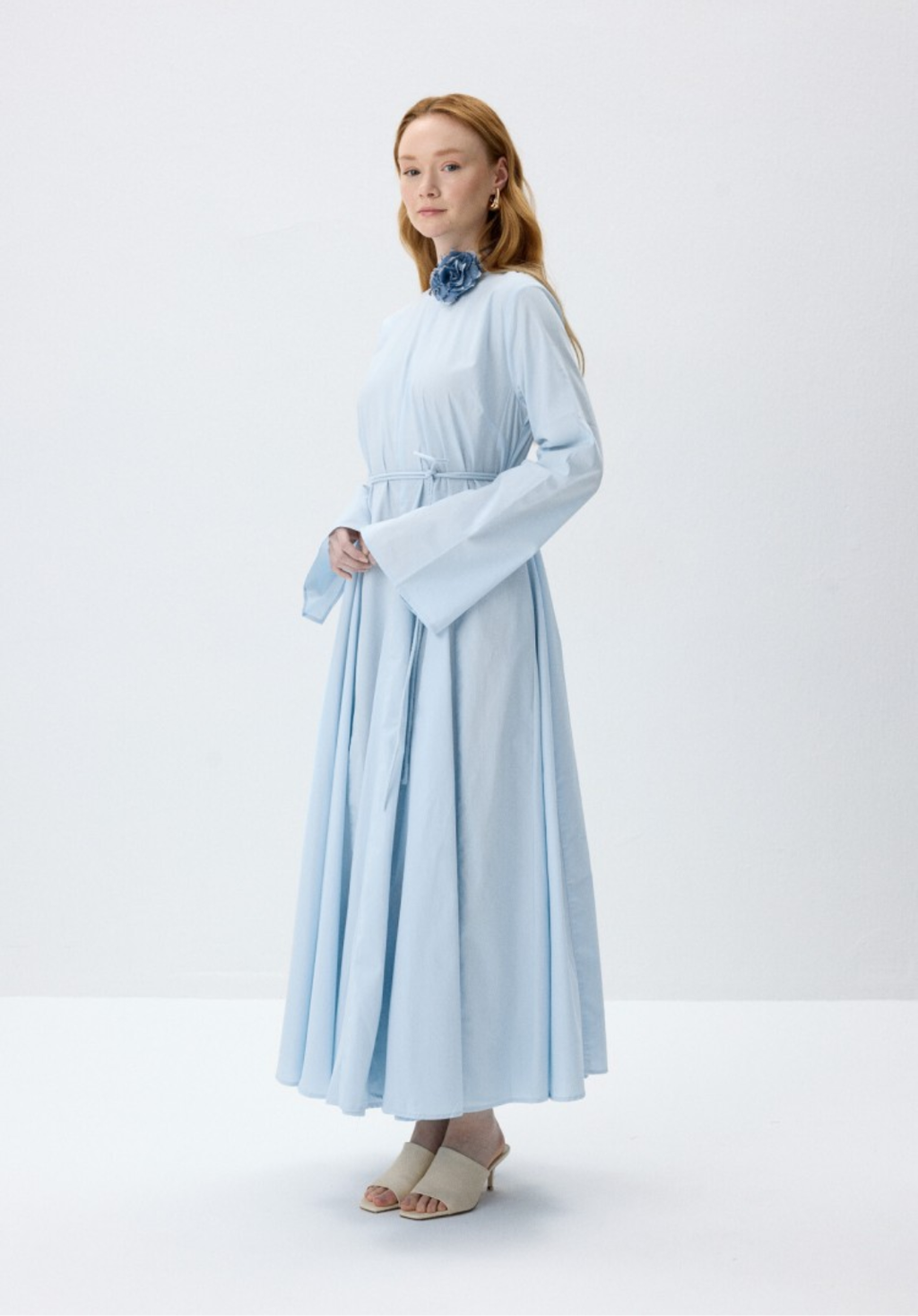 Soft Blue Fit-and-Flare Dress
