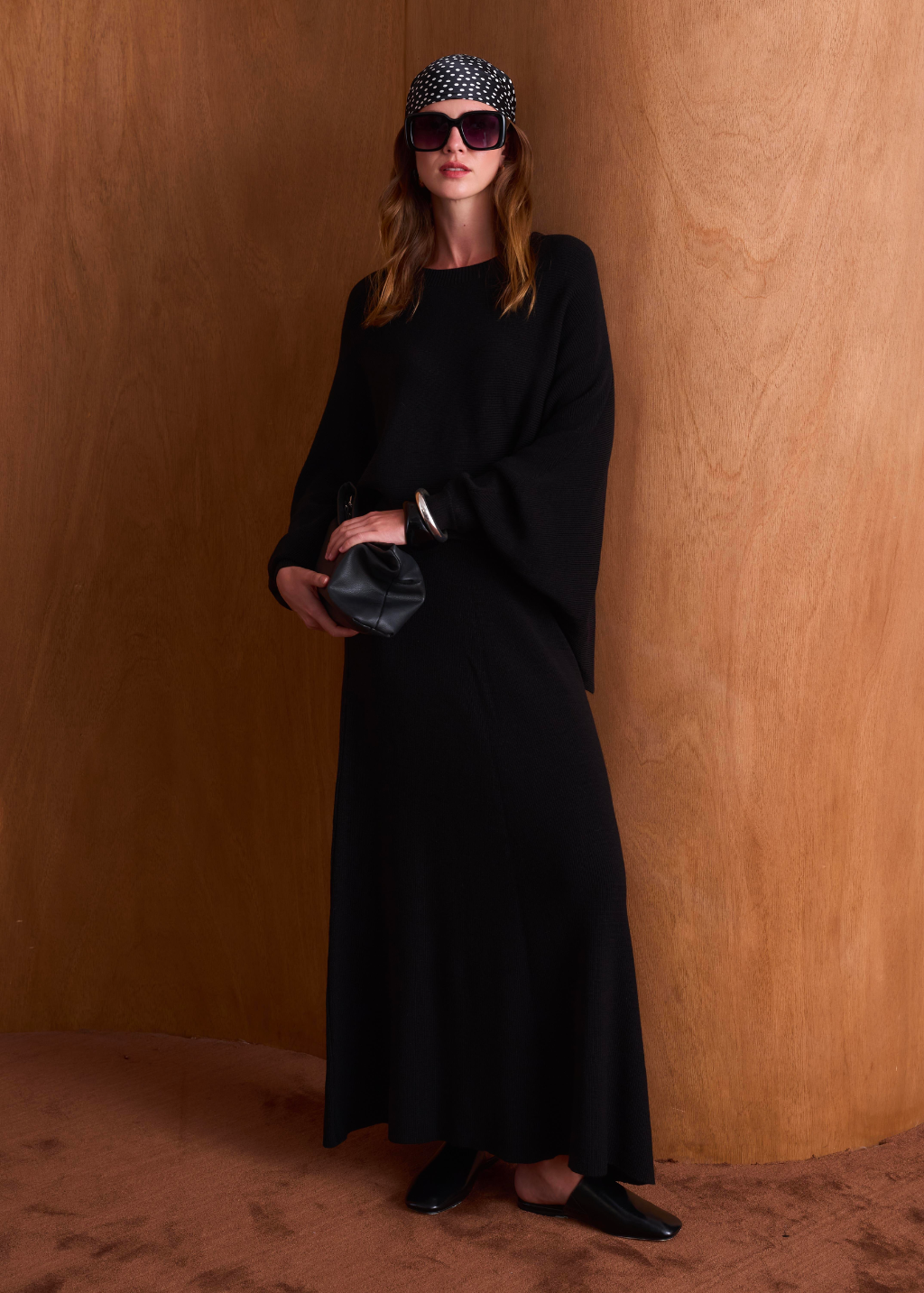 Snow Batwing Sleeve Knit Skirt Set – Black