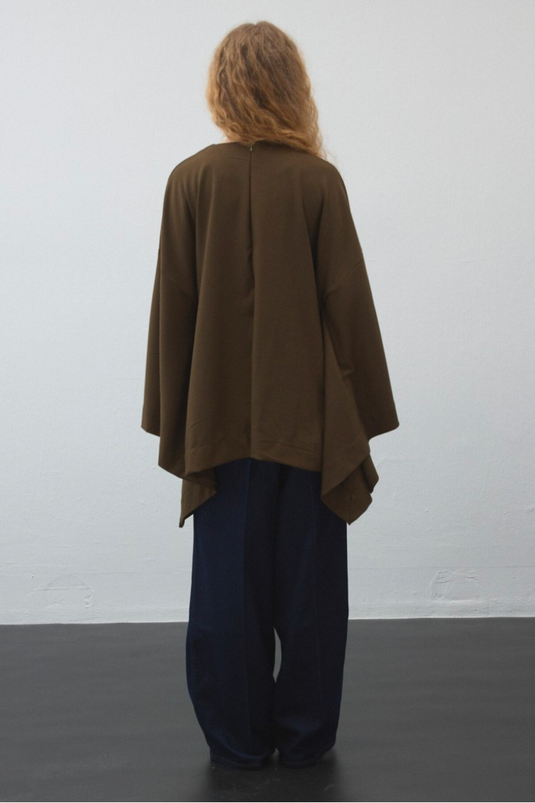 Khaki Belted Cape Blouse