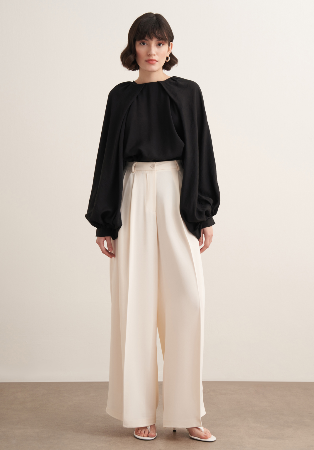 Taleen Wide Leg Palazzo Trousers Ecru