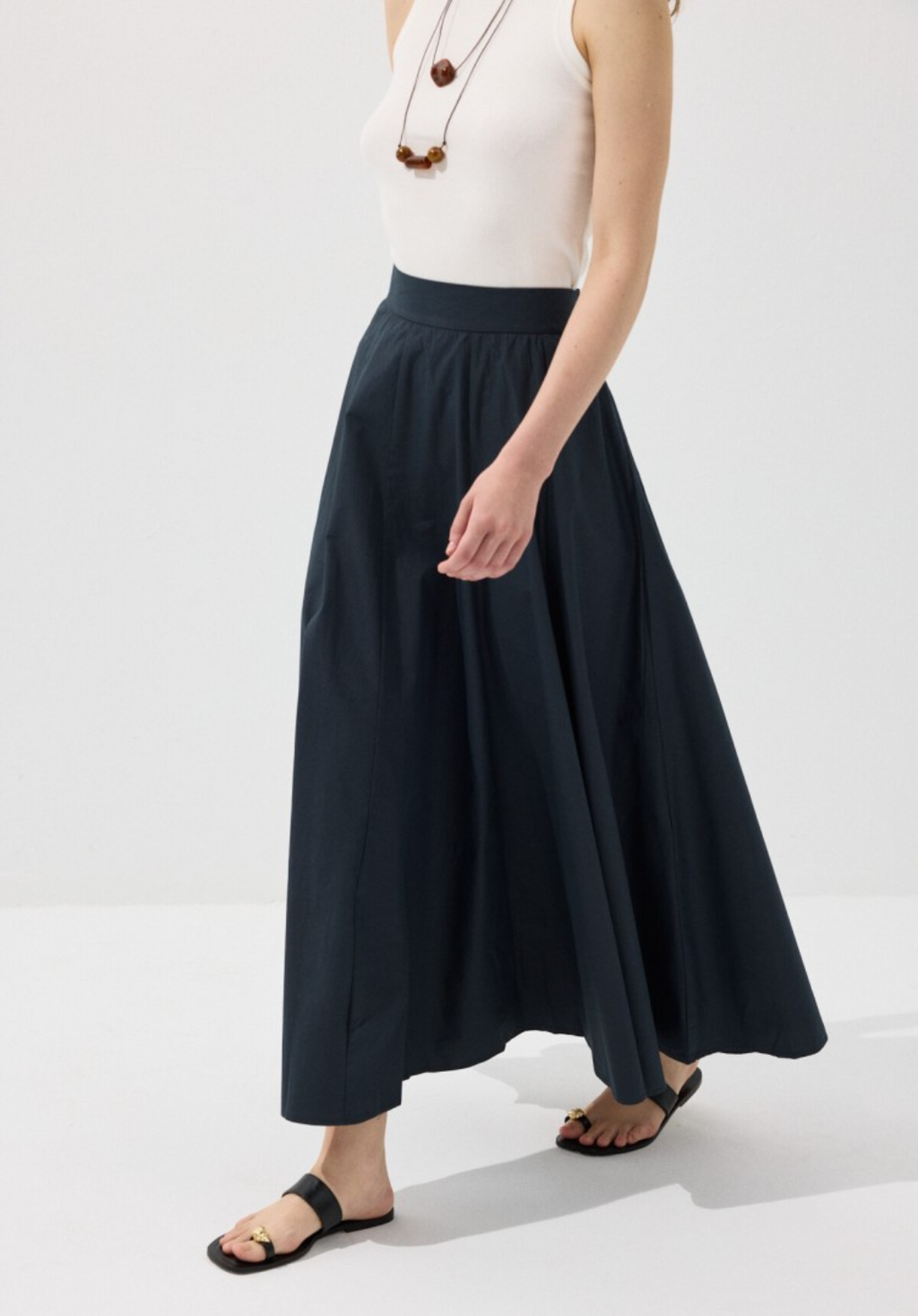 Navy Panelled Poplin Skirt
