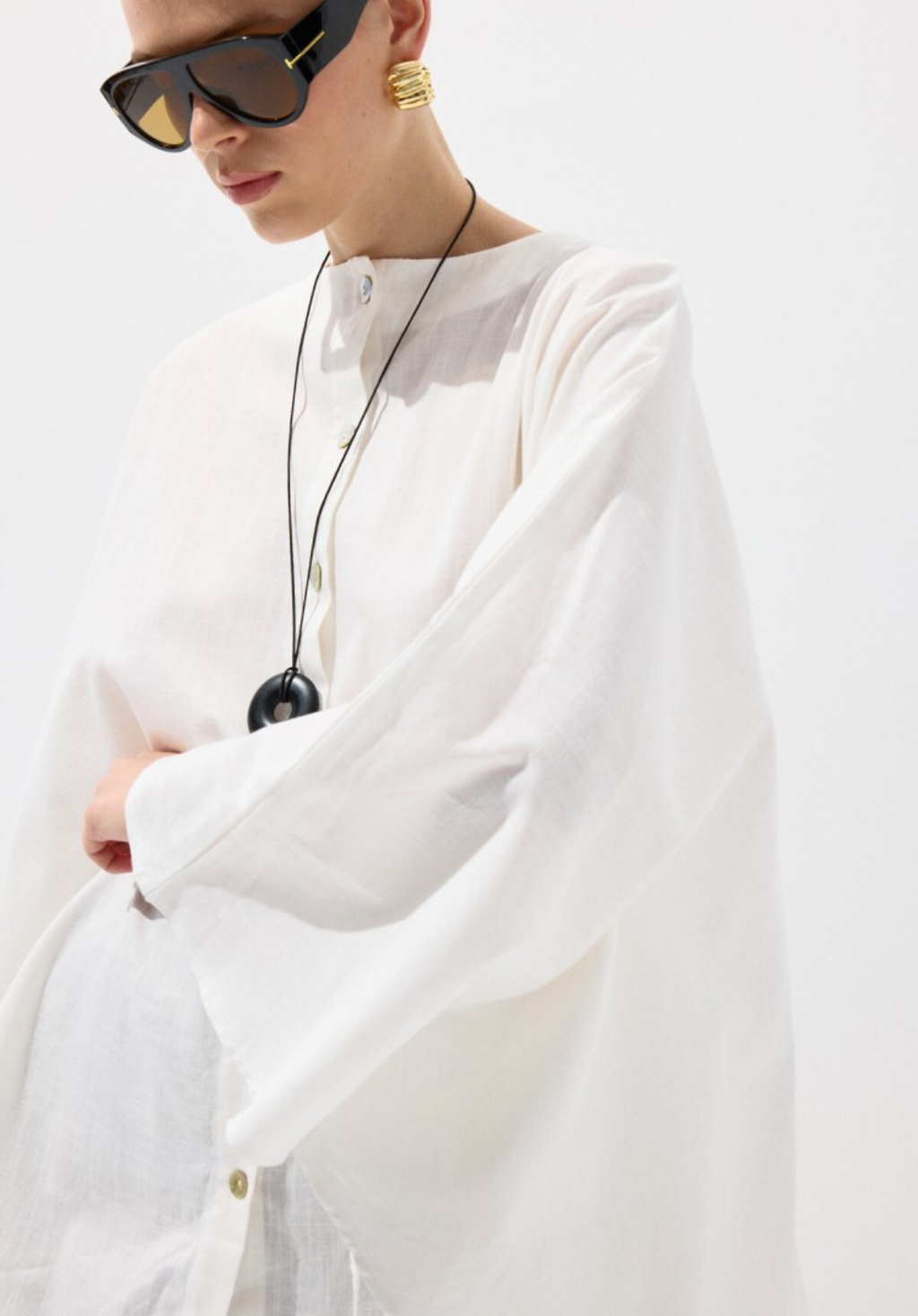 Ecru Draped Cape-Style Oversized Shirt