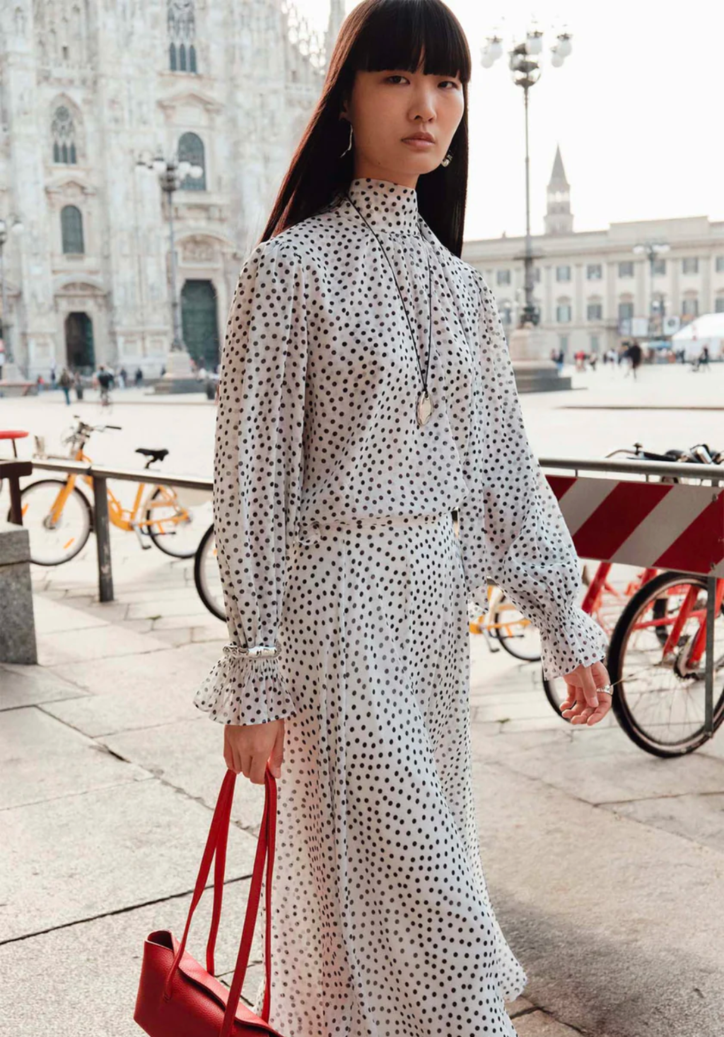 Polka Dot Chiffon Flared Skirt