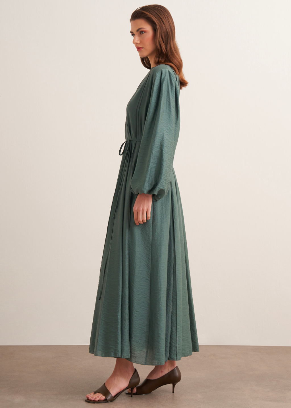 Maria Pintuck Detail Maxi Dress - Turquoise