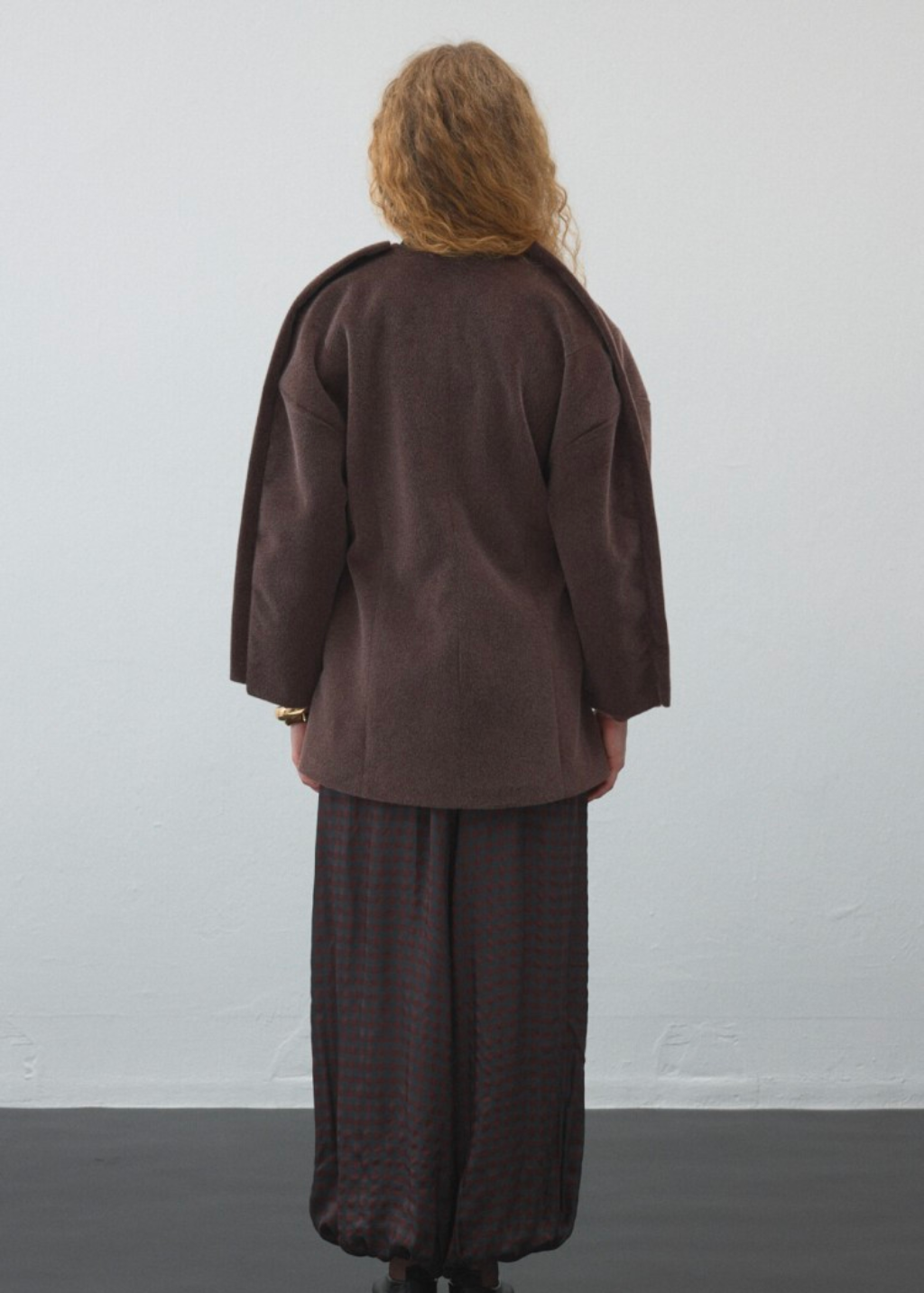 Dark Brown Fitted Jacket with Detachable Scarf