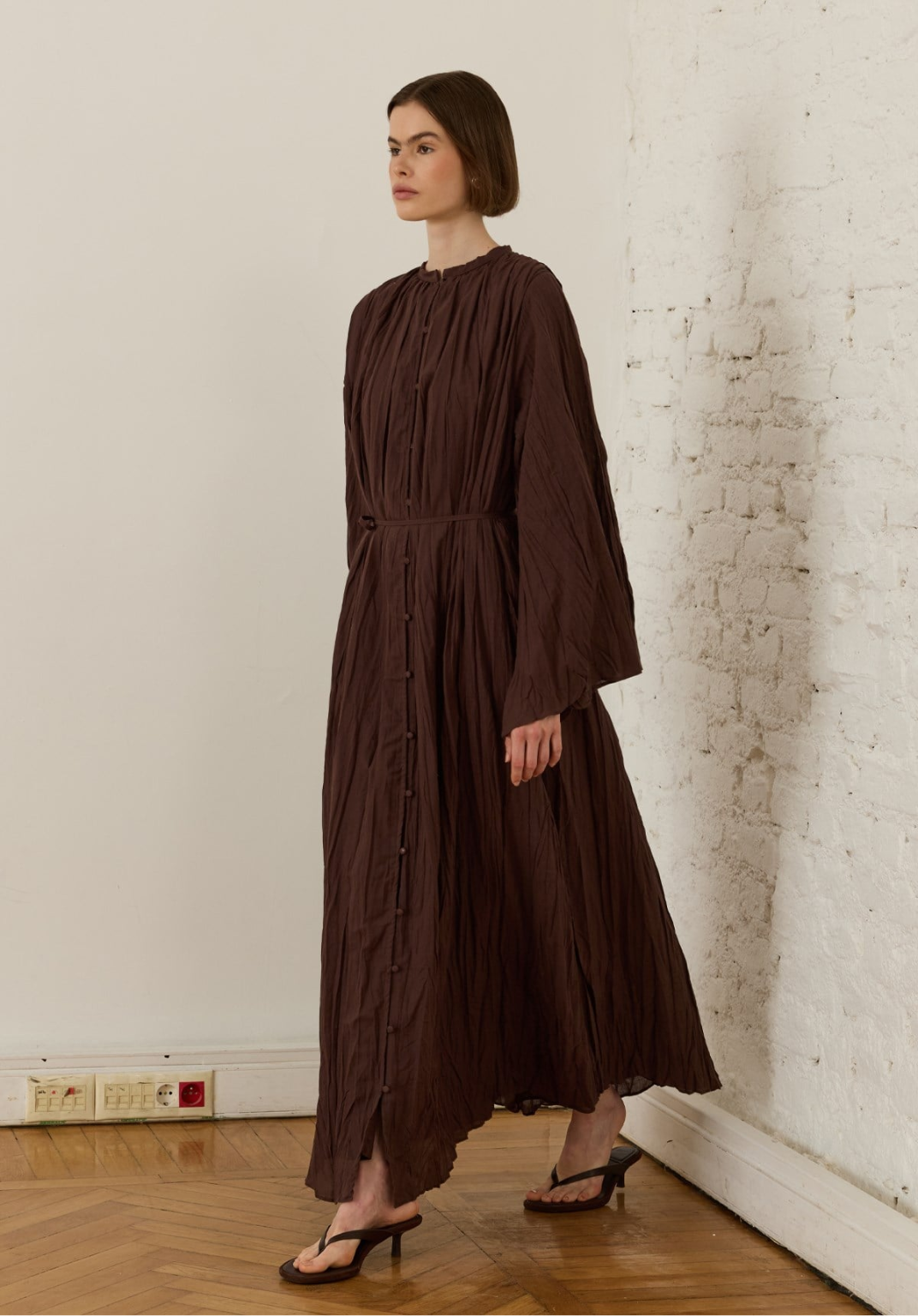 Nima Crush Voile Dress Brown