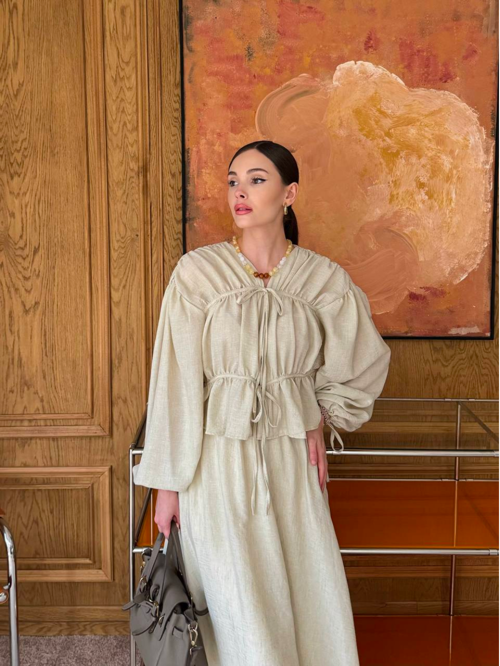 Semra Skirt co-ord with Gathered Piping Detail Off-White