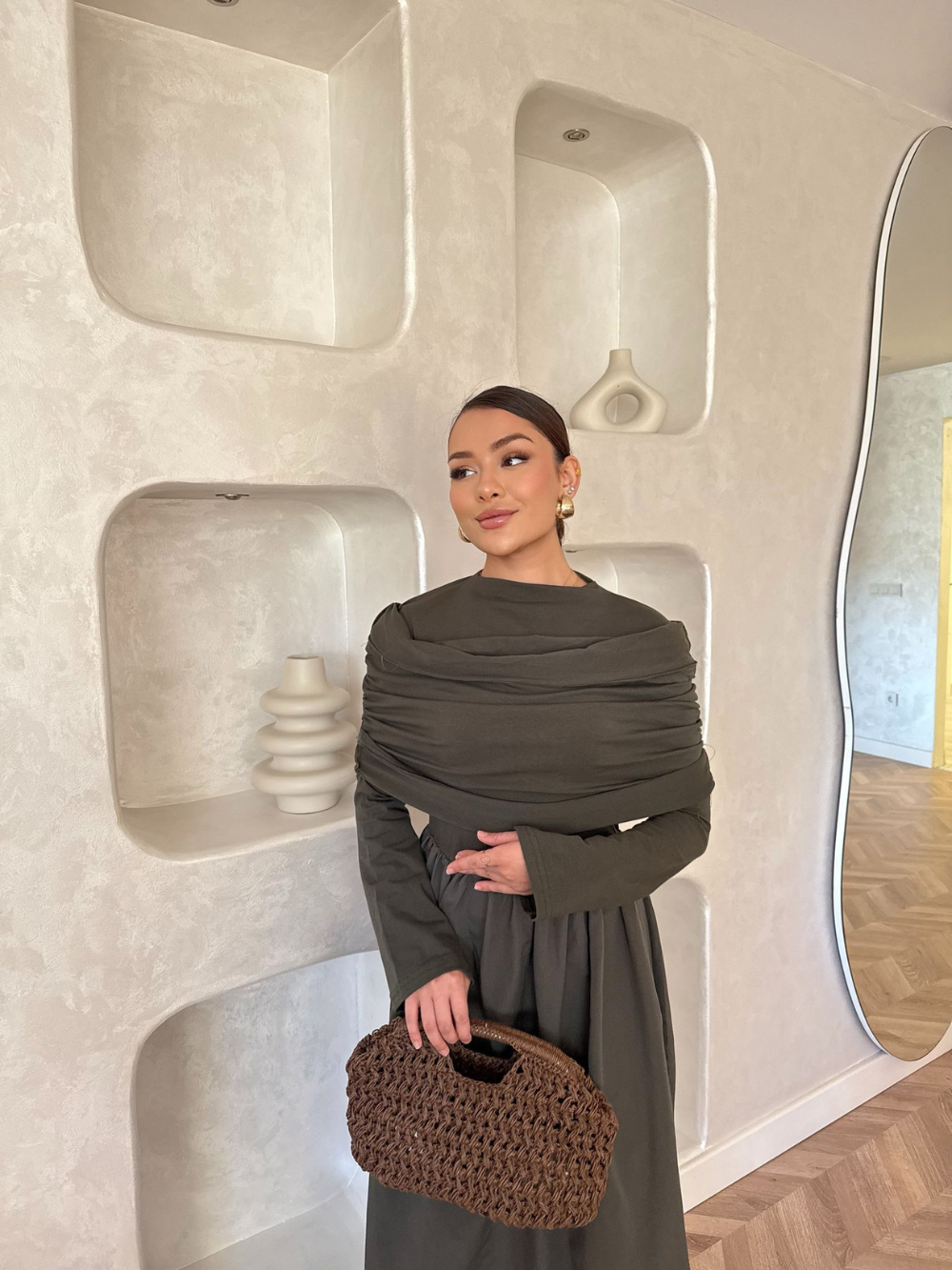 Hanna Dress with Collar Detail Khaki