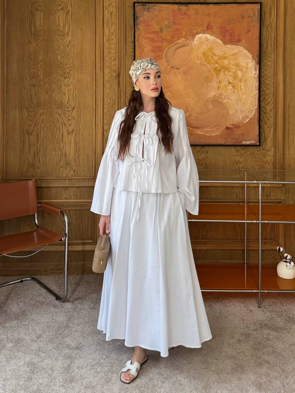 Front Tie Detail Linen Skirt Co-Ord White