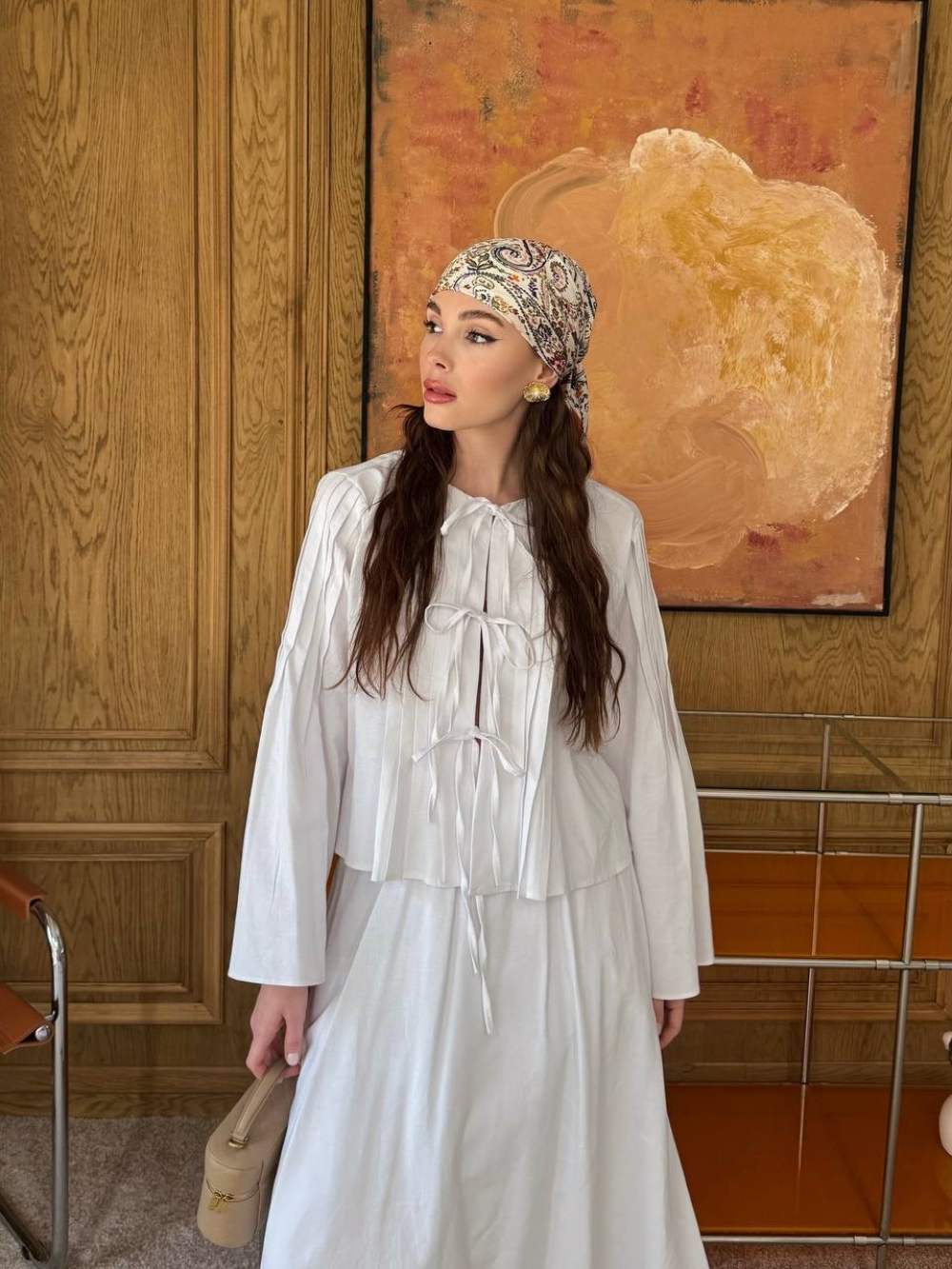 Front Tie Detail Linen Skirt Co-Ord White