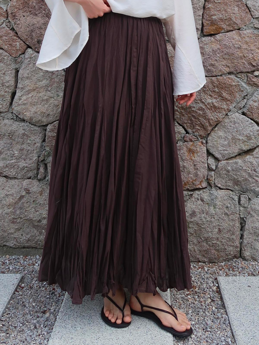 Defna Crush Pleated Skirt Dark Brown