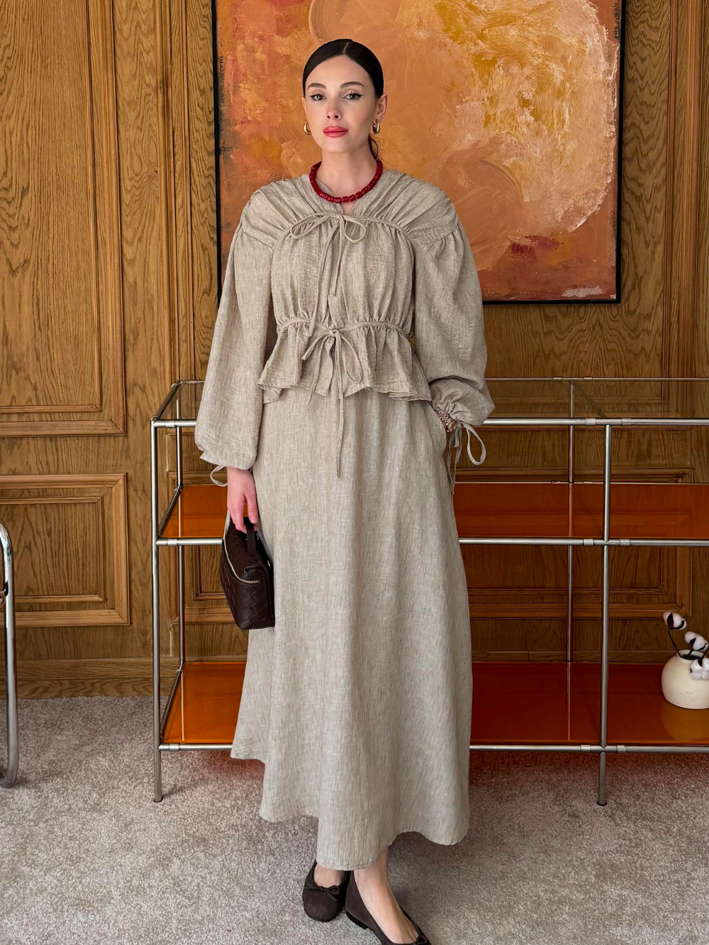 Semra Skirt co-ord with Gathered Piping Detail Mink