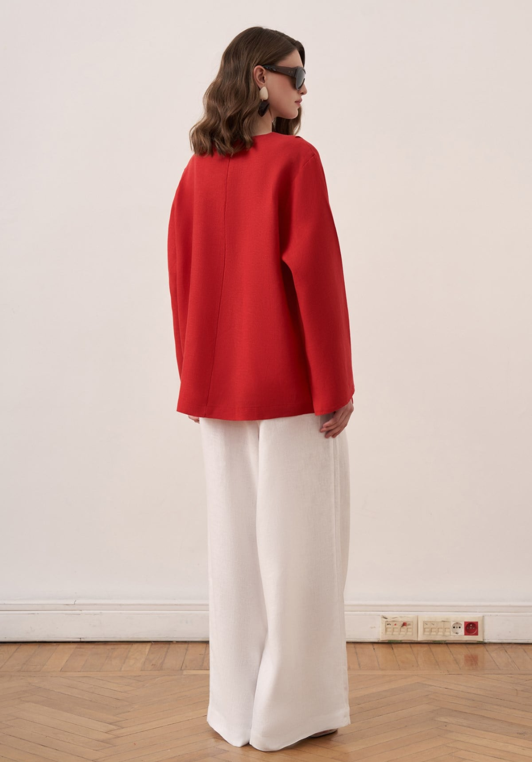 Aliza Belted Linen Blouse - Red