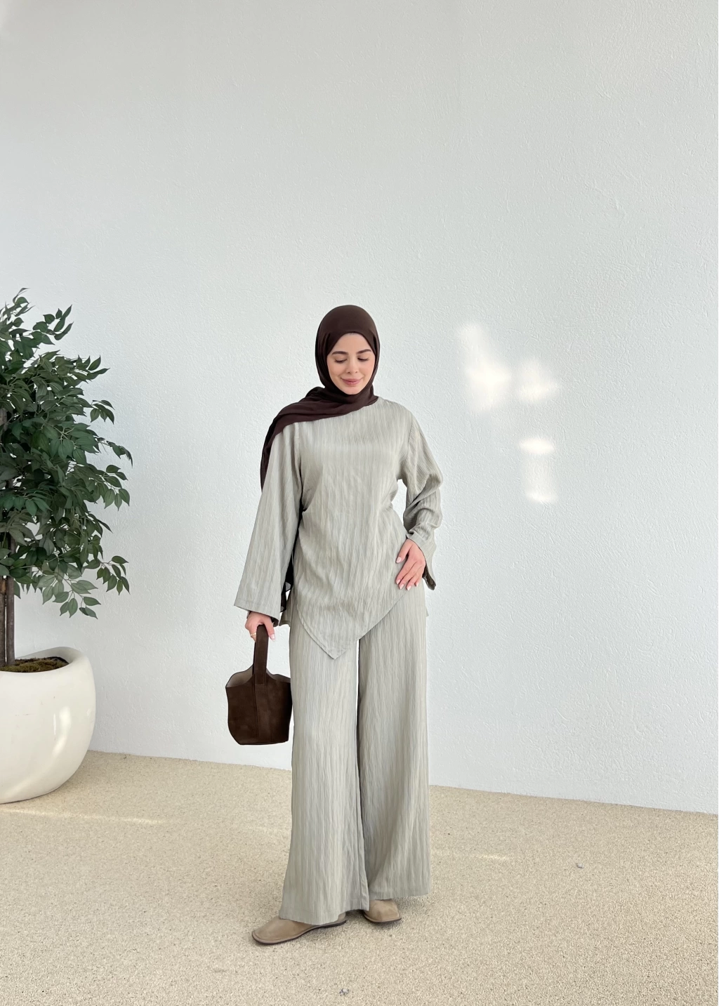 Asymmetric Striped Co-Ord Grey