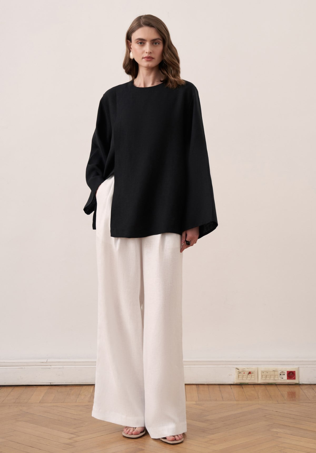 Aliza Belted Linen Blouse - Black