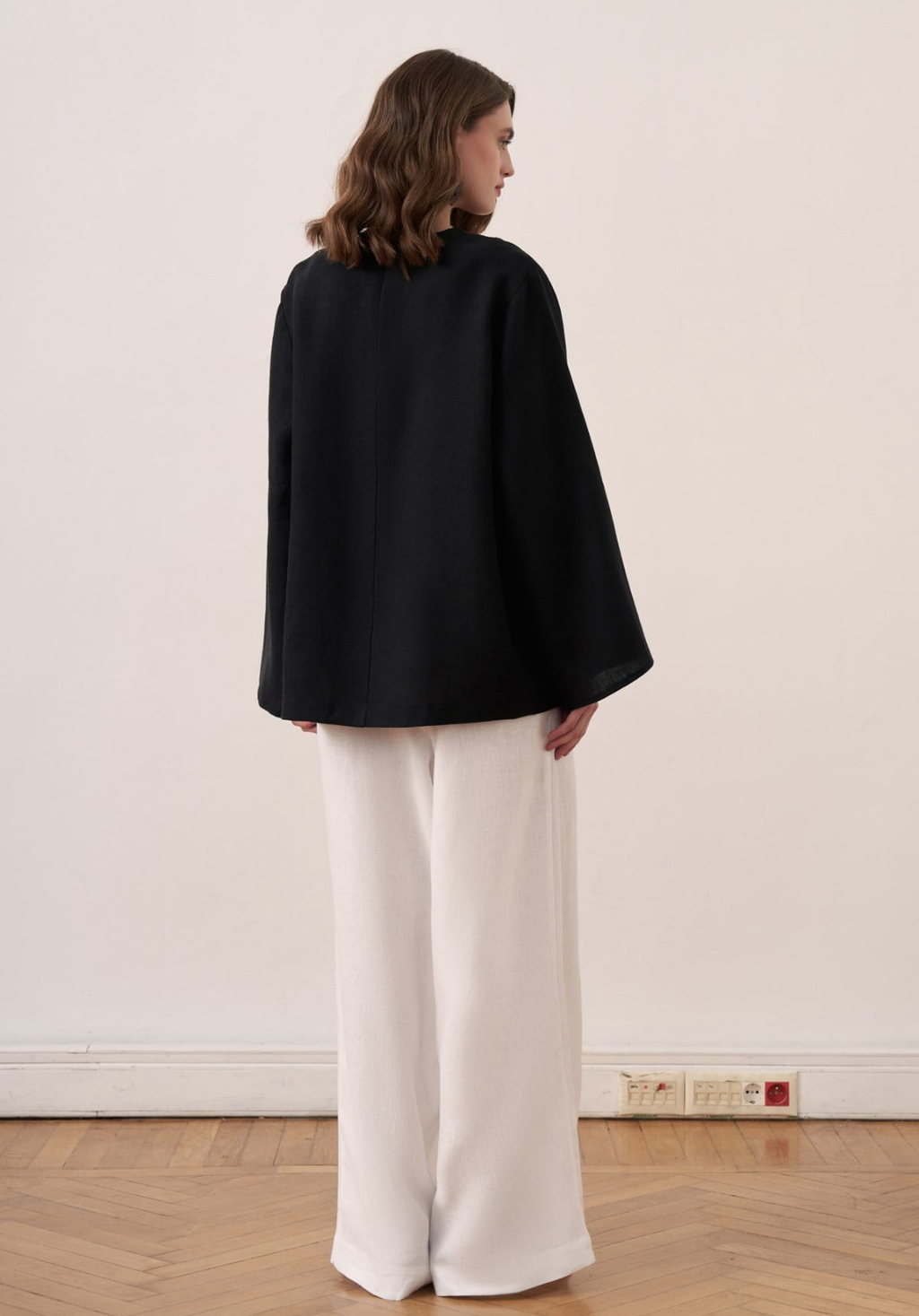 Aliza Belted Linen Blouse - Black