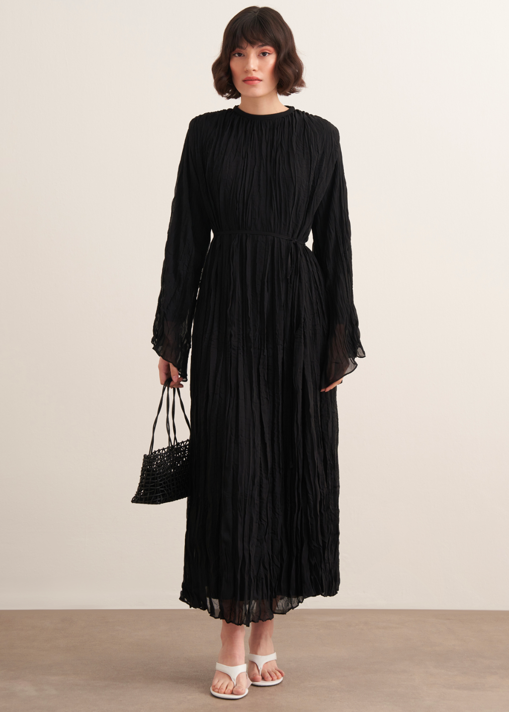 Crushed Chiffon Dress - Black