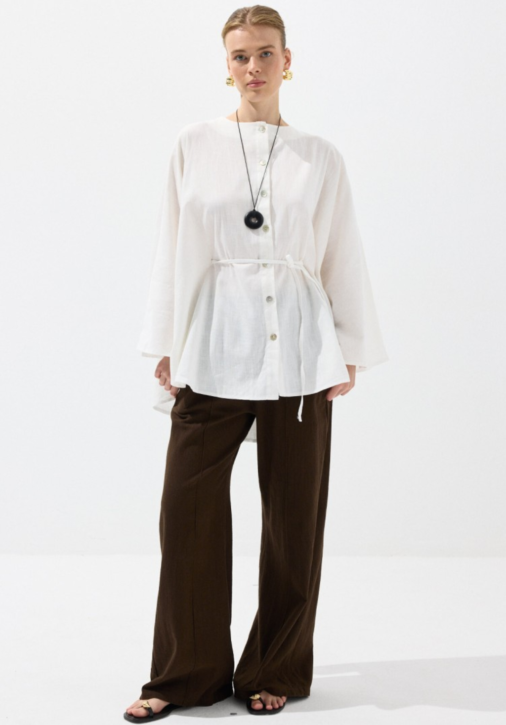 Ecru Draped Cape-Style Oversized Shirt