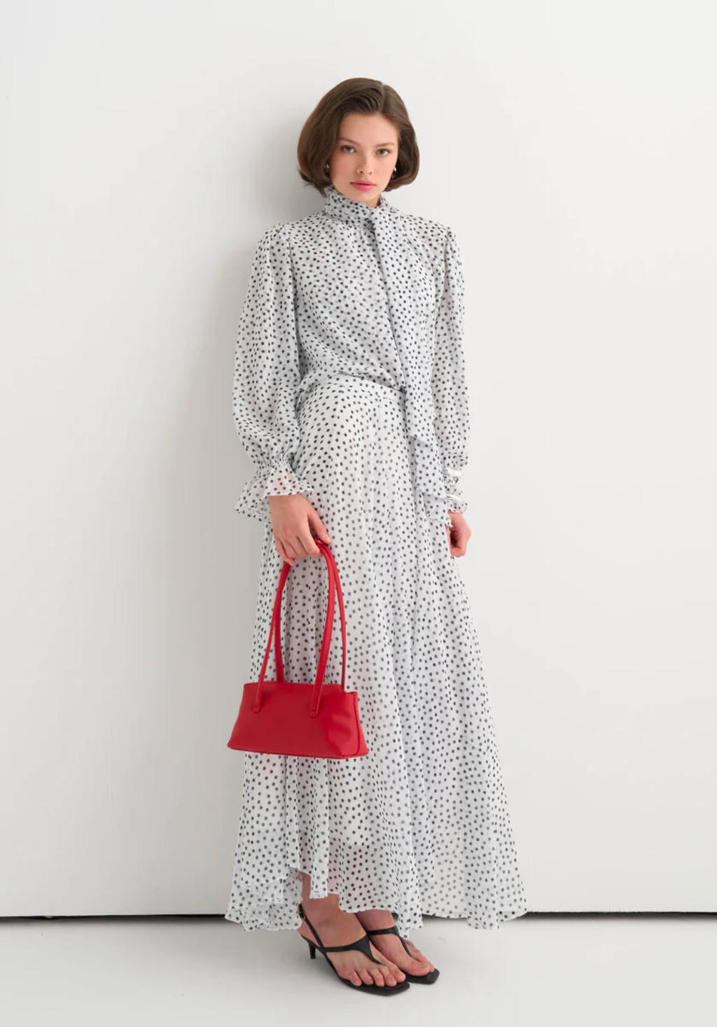 Polka Dot Chiffon Flared Skirt