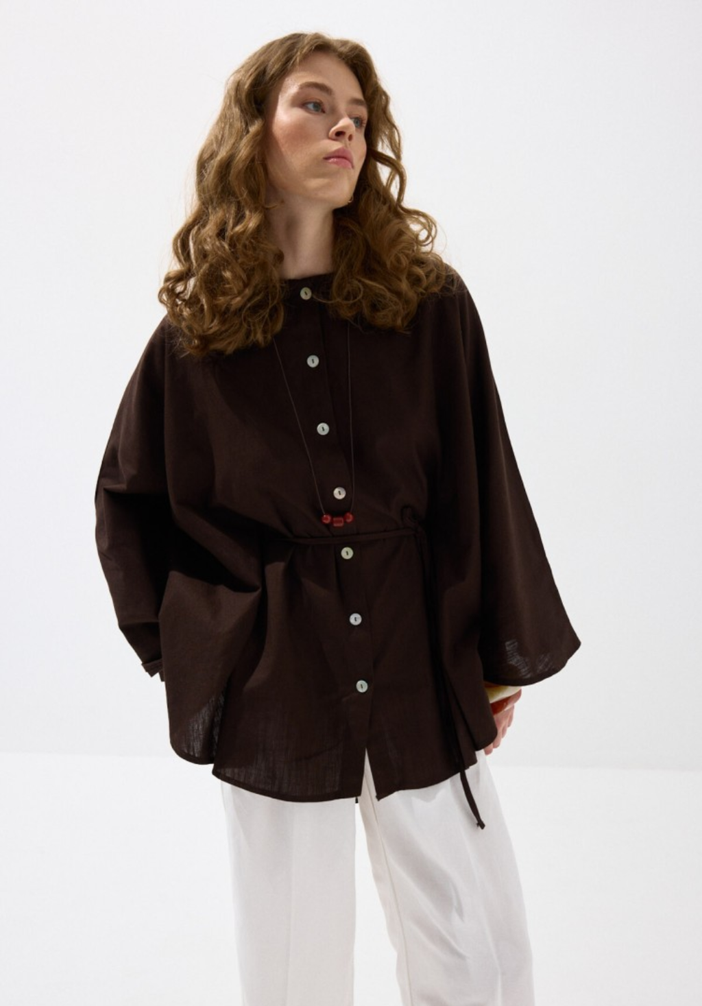 Brown Draped Cape-Style Oversized Shirt