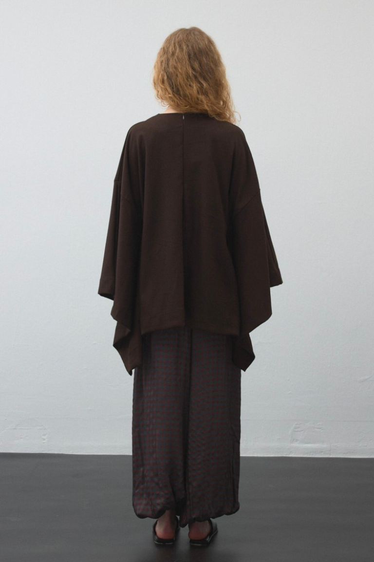 Brown Belted Cape Blouse