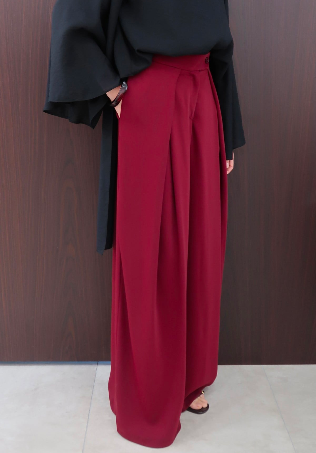 Lena Ruffled Wide Leg Trousers Burgundy