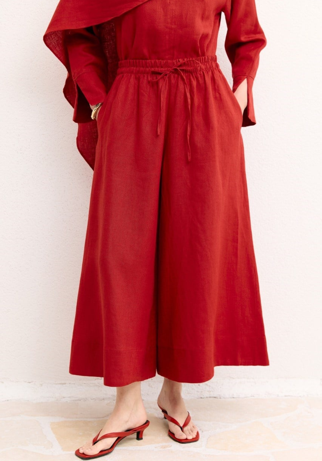 Hala Wide Leg Organic Linen Trousers – Red