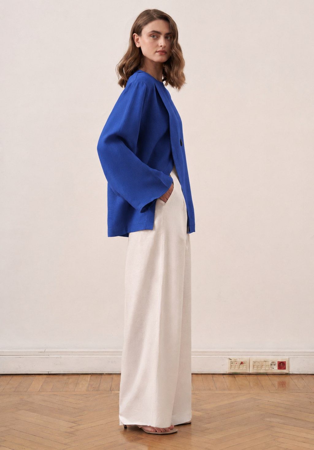 Aliza Belted Linen Blouse - Cobalt Blue